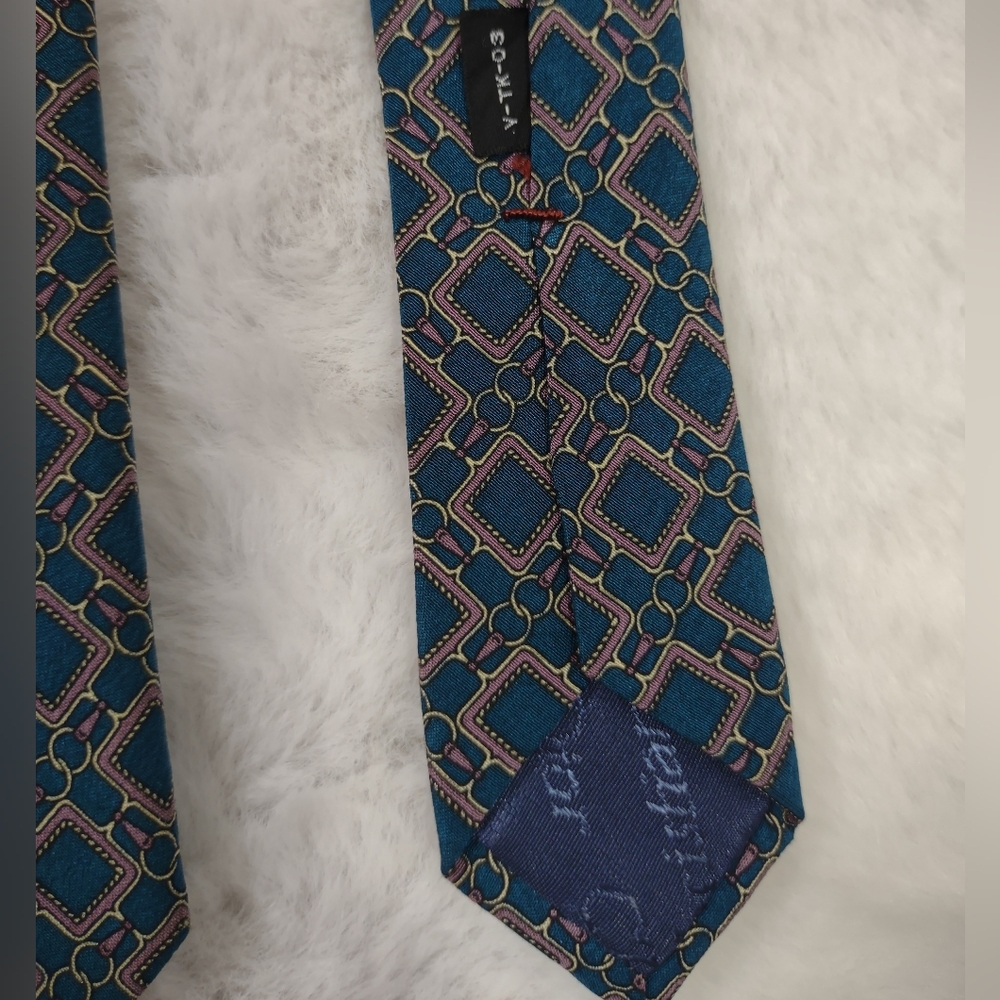 Vintage Christian Dior Monsieur Men's Blue Pattern Silk Tie - Picture 3 of 7